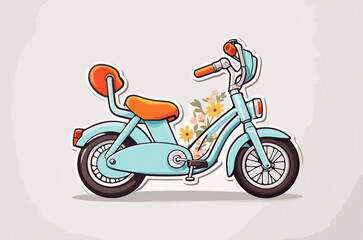 Fototapeta na wymiar Printable sticker about minimal cute cartoon friendly bike, white background