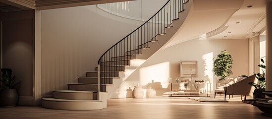 Interior design. Modern and elegant internal staircase using minimal design elements. - obrazy, fototapety, plakaty