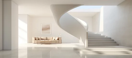 Fotobehang Interior design. Modern and elegant internal staircase using minimal design elements. © Savinus