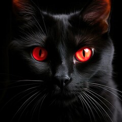 Potrait of black cat with red eyes