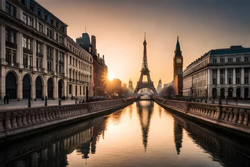 Cercles muraux Paris sunset over the seine city