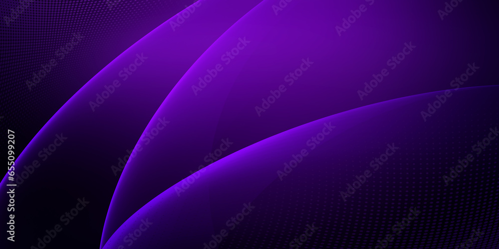 Poster abstract background made of halftone dots and curved lines in dark purple colors