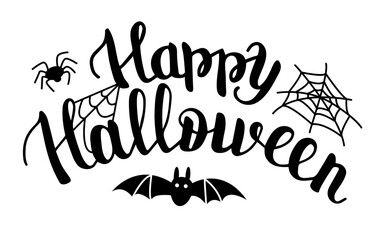 Festive phrase for Halloween party decoration. Hand written Happy Halloween text