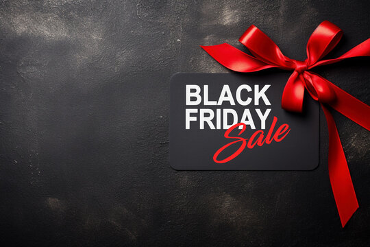 Black Friday Sale Tag With Red Ribbon On Black Background