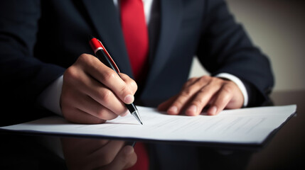 Businessman use pen to tick the correct sign mark in the checkbox for quality document control checklist. Generative Ai