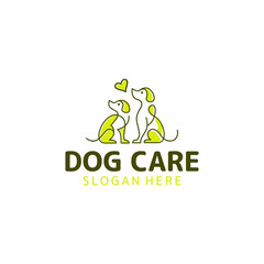 dog care logo design simple pet care icon template . Dog head with love vector