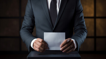 Front view man holding a ballot. Generative Ai