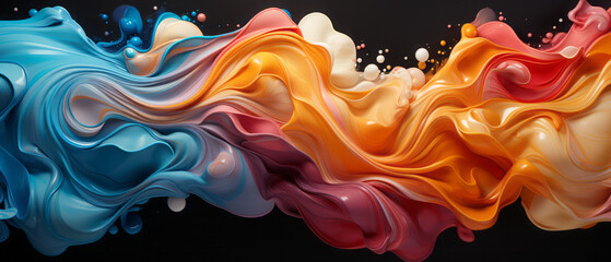 Digital abstract background with colorful liquid splashes and drops.