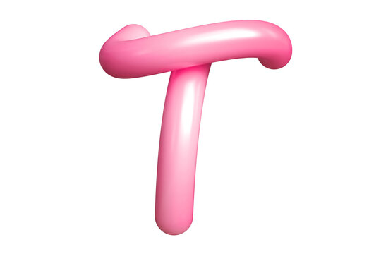 3D rendering handwriting font letter T in pink. Graphic resource suitable for prints, artworks, mood boards and web advertisings. High quality 3D illustration.