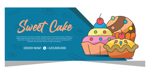 Horizontal banner of sweet cupcakes vector design