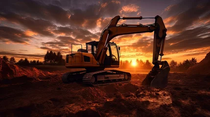 Fotobehang Excavator heavy machine at construction site. Generative Ai © tong2530