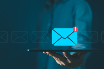 send an information message email from the tablet, icon new email. smart SMS mail on digital....