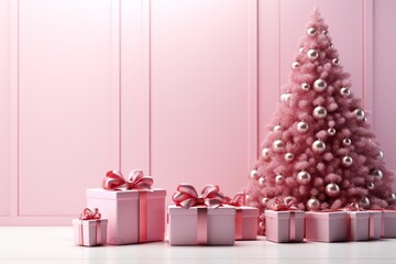 Christmas tree and gift box copy space background with simple pastel color