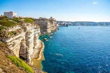 Fototapeta na wymiar View at the wild rocks edge in Bonifacio - Corsica, France