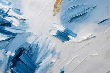 Closeup of abstract white and blue art painting texture. Oil, acrylic brushstroke, pallet knife paint on canvas (Generative Ai)