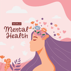 Fototapeta premium Vector flat world mental health day illustration