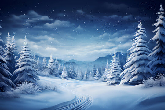 winter snowing mountain landscape, AI generated