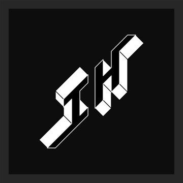 Letter I or number 1 and letter H - Monogram or logotype. Three-dimension letters. IH - logo or 2-letter code. Isometric 3d font for design.
