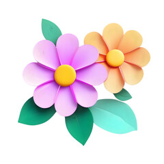 Pastel color 3D cartoon cute flower on a white background. AI-Generated.