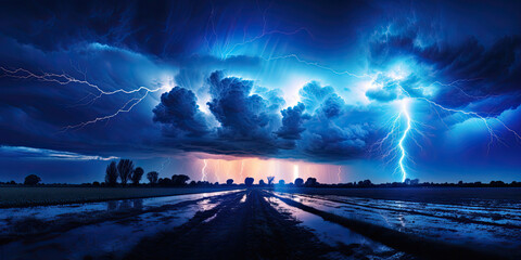 Thunderstorm Over Rural Landscape at Night