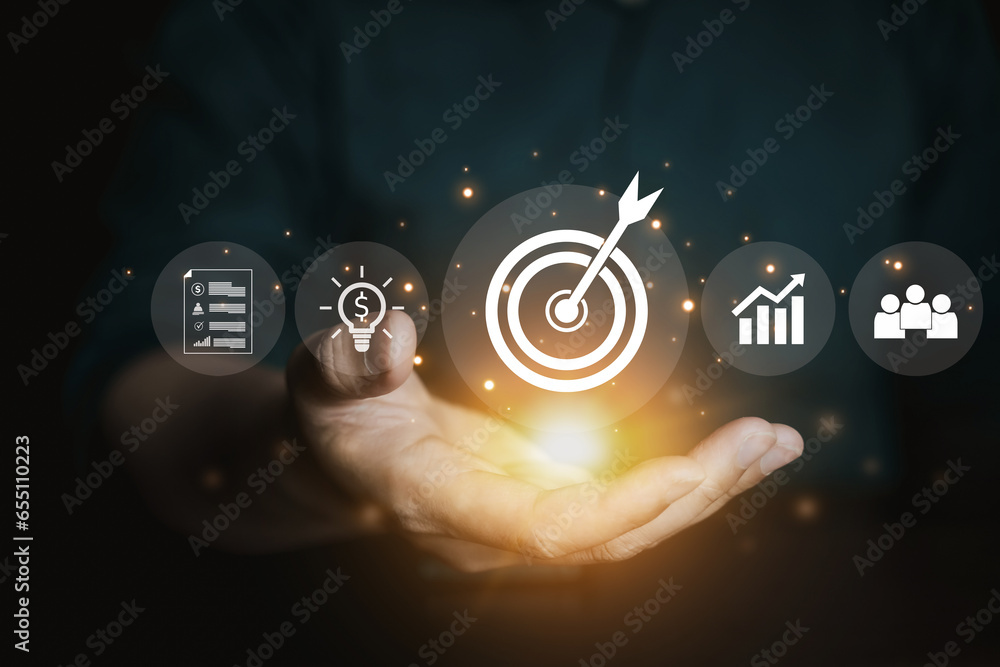 Poster business objective target and goal concept , technology and innovation theme. creative thinking idea