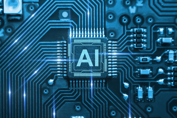 Concept AI (Artificial Intelligence) technology, chip IC on PCB, PCB circuit board, microprocessor,...