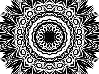 Black and white caleidoscope gradient flower art pattern of indonesian batik ethnic dayak ornament 