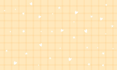 Vector cute yellow gingham plaid checkered pattern with heart and star background wallpaper