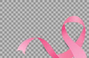 Blank banner design canvas with 3D pink ribbon for breast cancer awareness month, October. Vector illustration.	