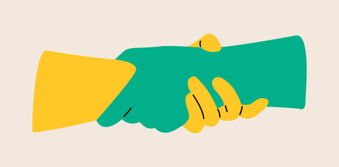 Two hand holding each other help support symbol. Colorful vector illustration