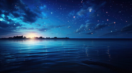 Fototapeta na wymiar Twilight Ocean Horizon with Stars and Reflection