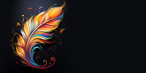 Quill feather, vibrant and vividly colored lines, forming a fantastical splash in a 3D vector style, perfect print flyer with copy space