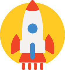  Imagen vectorial de un cohete despegando. En colores rojo y amarillo. Icono sencillo.