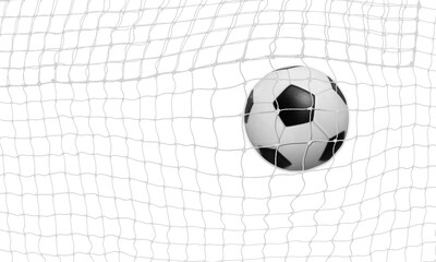 The soccer ball goes into the net and scores a goal. PNG transparent