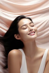 Asian woman skincare, fresh face. AI Generated.