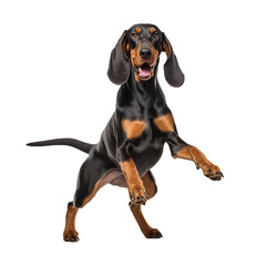 American Black and Tan Coonhound dancing isolated on white background