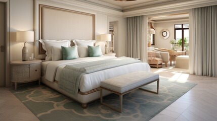 Home mockup, Bedroom, Tranquil Bedroom Retreat 3D render for realistic
