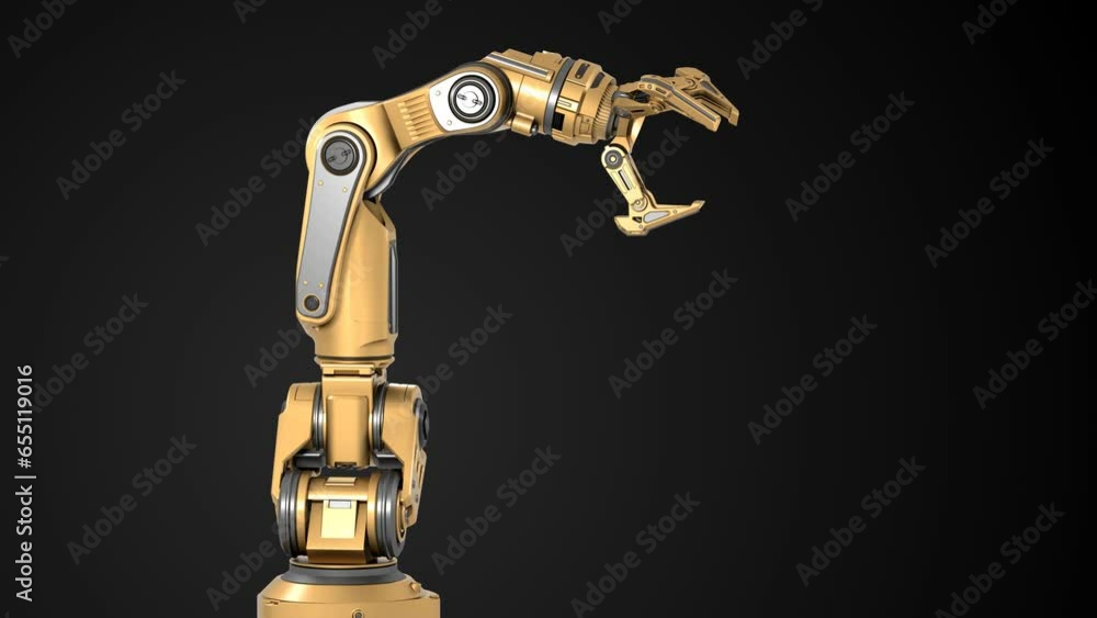 Fototapete robotic arm or yellow mechanical hand computing different movements. industrial robot manipulator sh