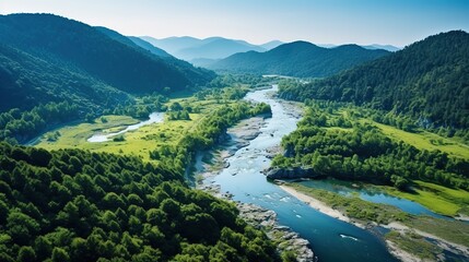 Long river of the waterfall between green mountains
