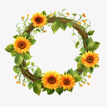 Beautiful sunflower wreath circle floral frame pictures AI Generated art