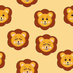 lion seamless pattern. cute animal in flat style.