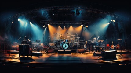 Empty concert stage: waiting for the performers - obrazy, fototapety, plakaty