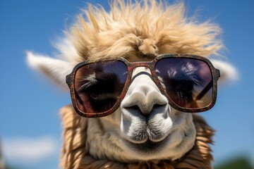 adorable camelid with shades. Generative AI