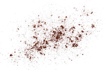 Fototapeta na wymiar Ground coffee scattered isolated on white, top view