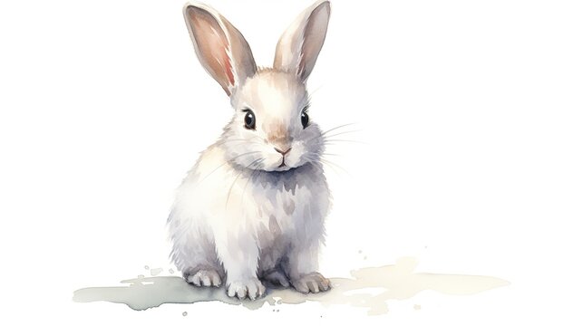watercolour paintings of white cute rabbit isolated on white background