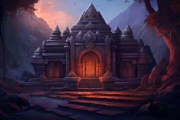 Illustration of an ancient temple dedicated to Lord Shiva in India. Generative AI