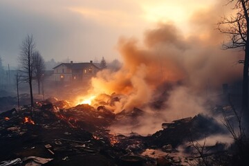 Environmental pollution. Fire at the landfill. The concept of ecological disaster, disaster, disaster.