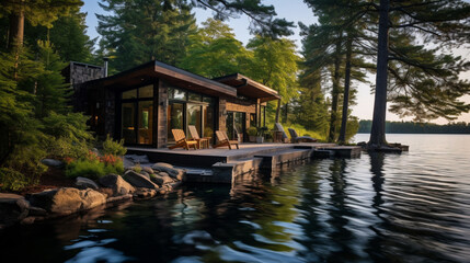 Fototapeta na wymiar A modern house with lake