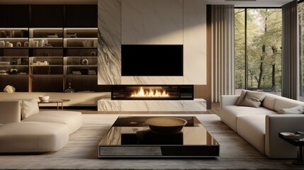 Bright and Spacious Modern Contemporary Living Room Interior Design Render. Generative AI.