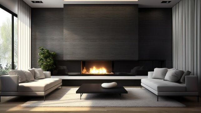 Bright and Spacious Modern Contemporary Living Room Interior Design Render. Generative AI.